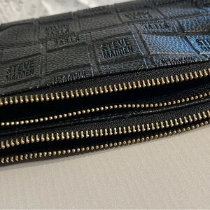 Steve Madden Black Textured Wallet with Gold Accents